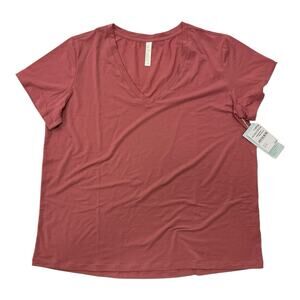 Nordstrom Women's Pink Mauve Shirt Size 1X Plus V-Neck Short Sleeve Casual